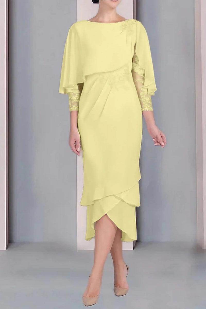 Sheath Column Scoop Short Sleeves Tea Length Mother Dresses CM0359 - COCOMELODY