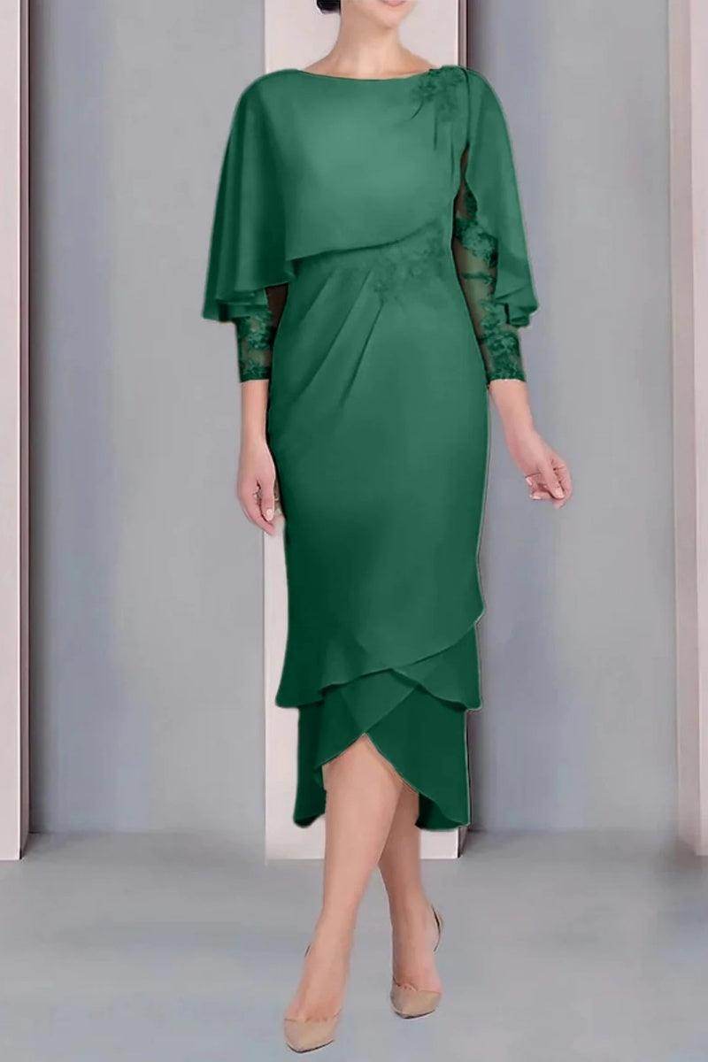 Sheath Column Scoop Short Sleeves Tea Length Mother Dresses CM0359 - COCOMELODY