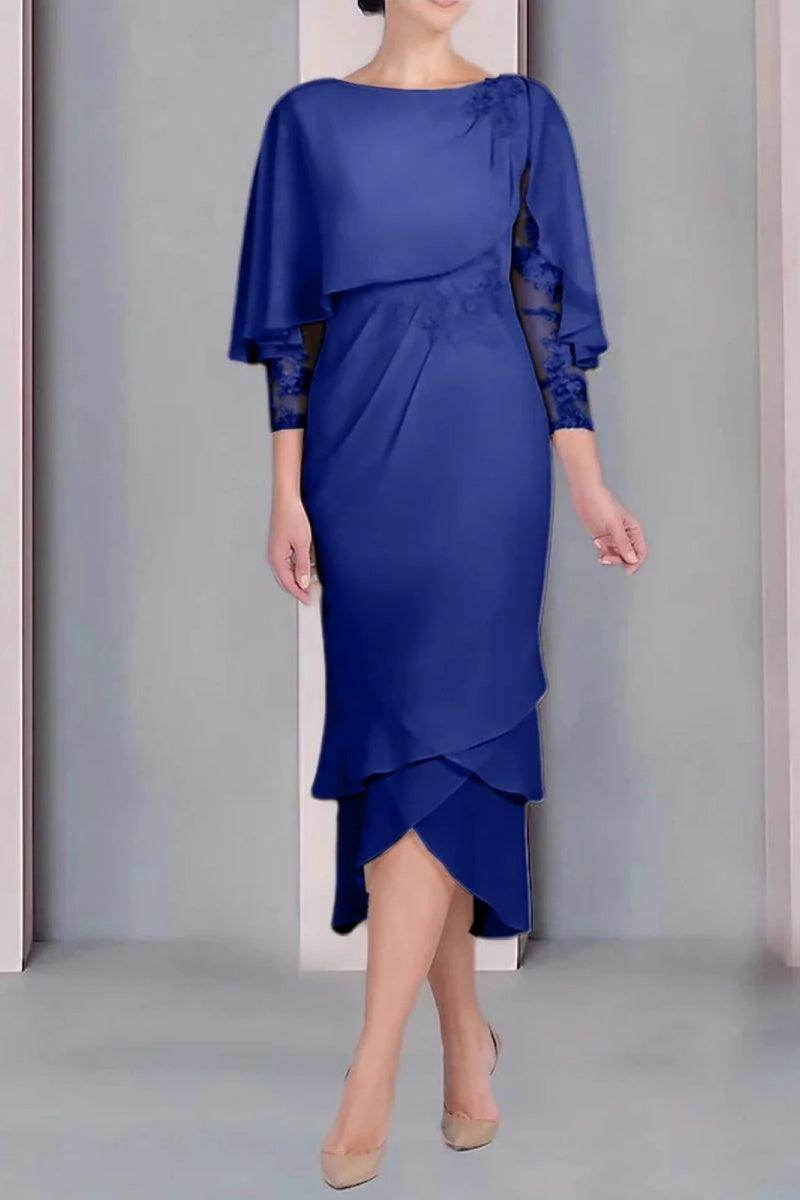 Sheath Column Scoop Short Sleeves Tea Length Mother Dresses CM0359 - COCOMELODY