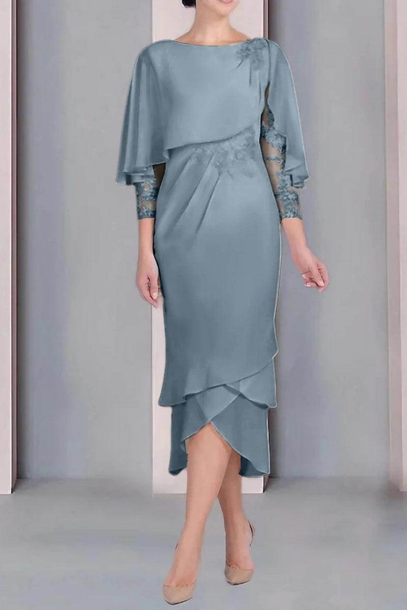 Sheath Column Scoop Short Sleeves Tea Length Mother Dresses CM0359 - COCOMELODY