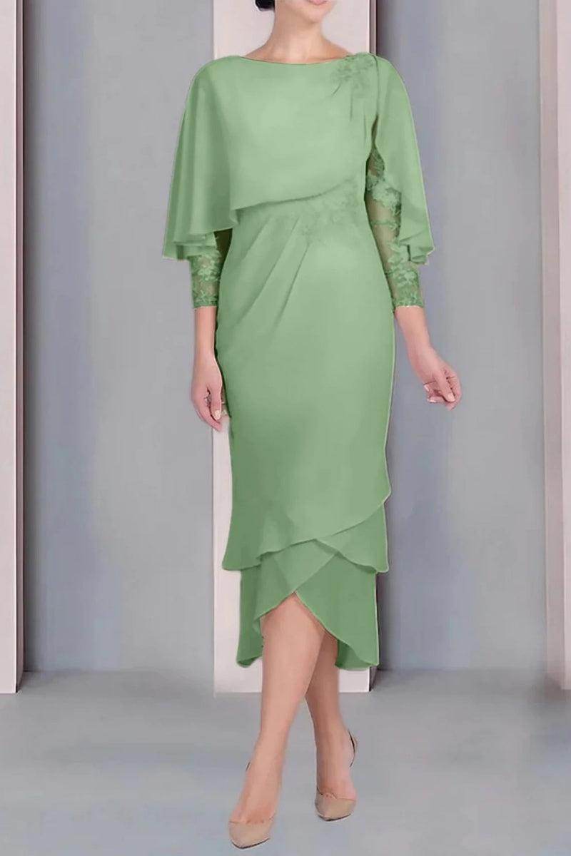Sheath Column Scoop Short Sleeves Tea Length Mother Dresses CM0359 - COCOMELODY