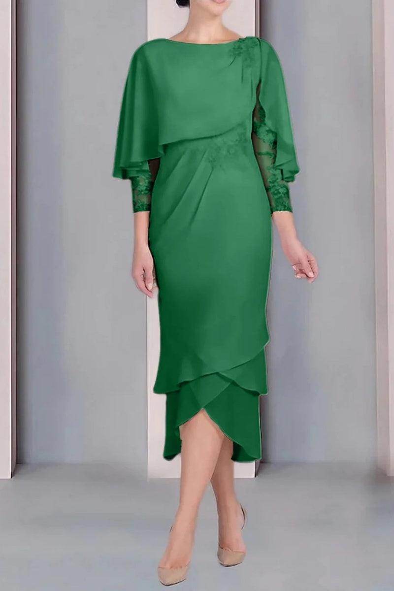 Sheath Column Scoop Short Sleeves Tea Length Mother Dresses CM0359 - COCOMELODY