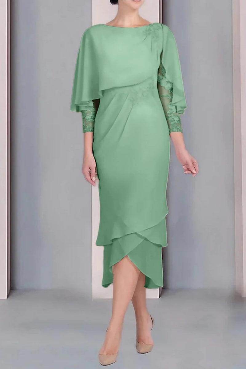 Sheath Column Scoop Short Sleeves Tea Length Mother Dresses CM0359 - COCOMELODY