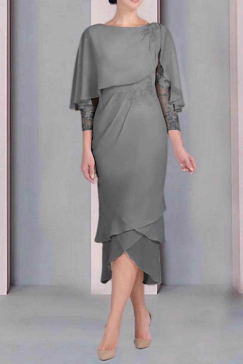 Sheath Column Scoop Short Sleeves Tea Length Mother Dresses CM0359 - COCOMELODY