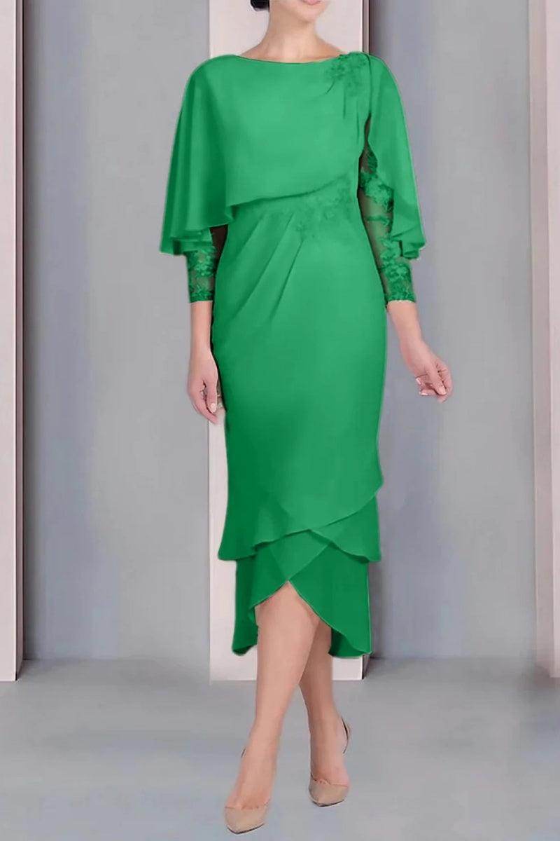 Sheath Column Scoop Short Sleeves Tea Length Mother Dresses CM0359 - COCOMELODY
