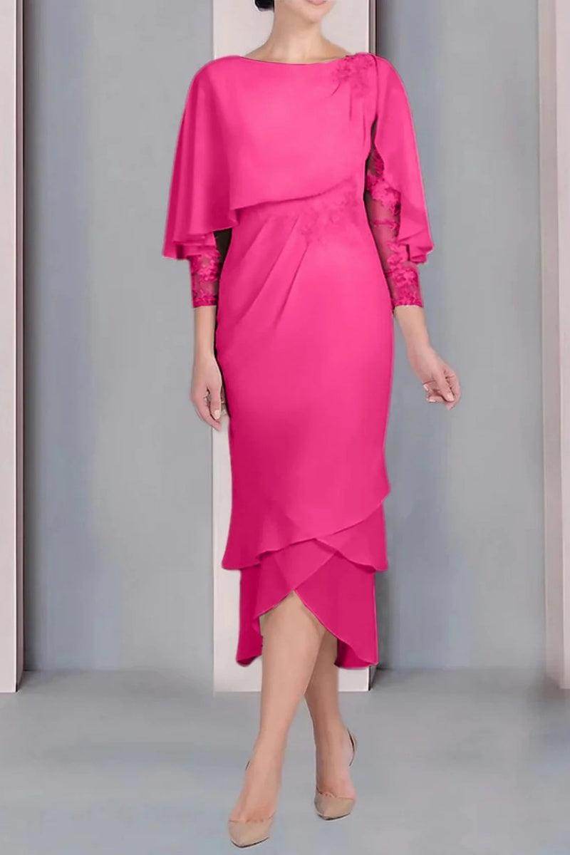 Sheath Column Scoop Short Sleeves Tea Length Mother Dresses CM0359 - COCOMELODY