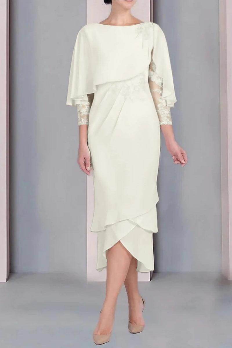 Sheath Column Scoop Short Sleeves Tea Length Mother Dresses CM0359 - COCOMELODY