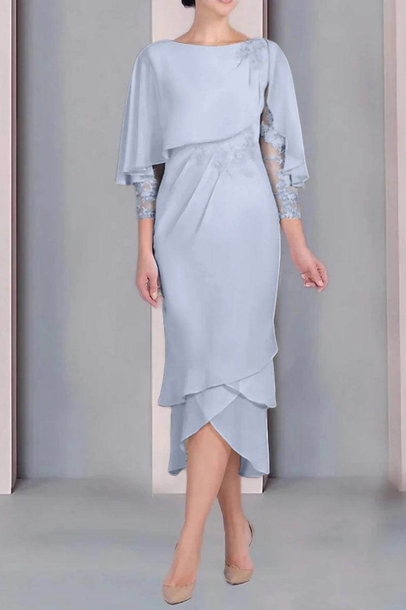Sheath Column Scoop Short Sleeves Tea Length Mother Dresses CM0359 - COCOMELODY