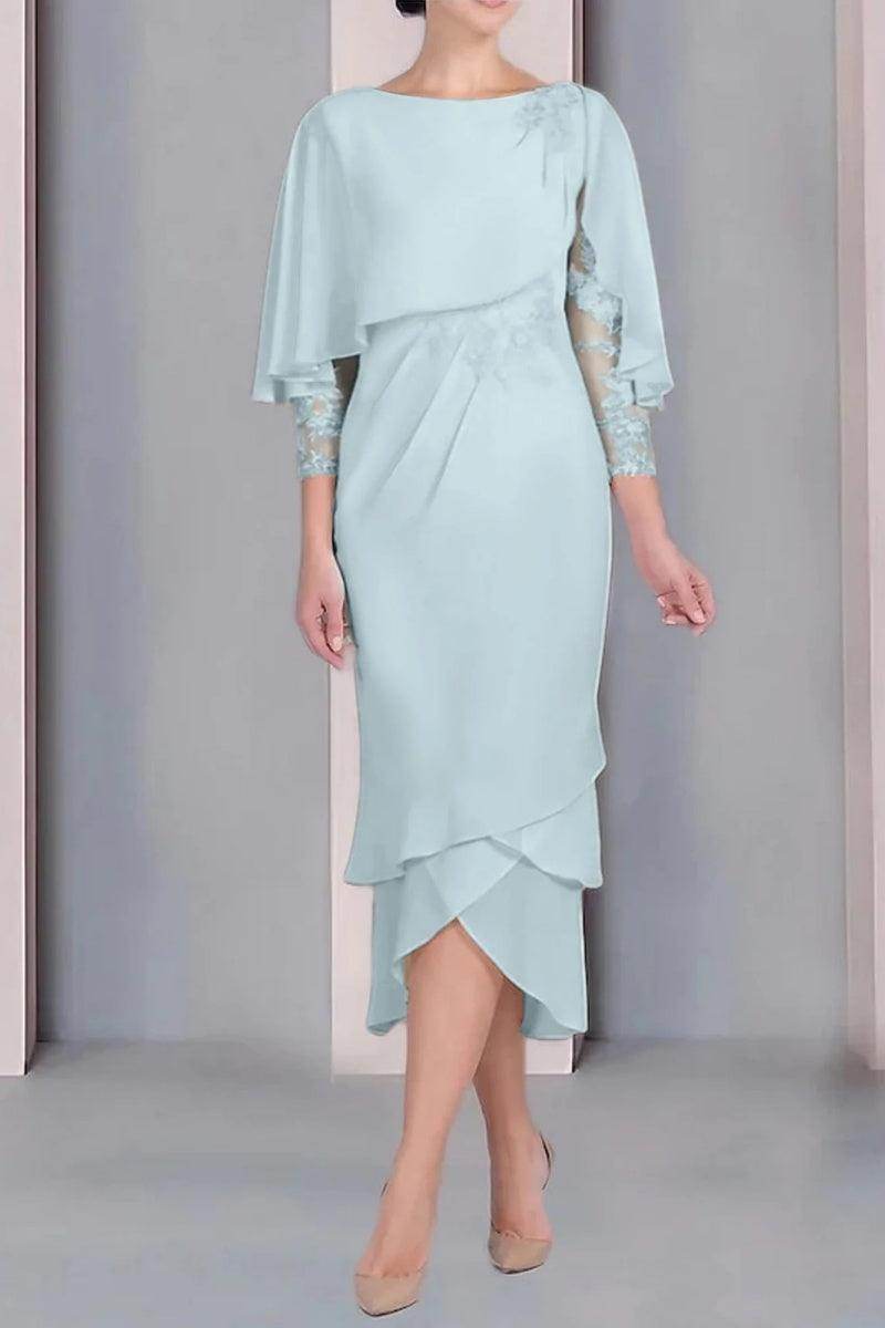 Sheath Column Scoop Short Sleeves Tea Length Mother Dresses CM0359 - COCOMELODY