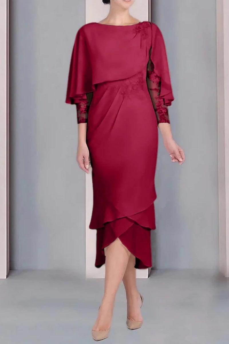 Sheath Column Scoop Short Sleeves Tea Length Mother Dresses CM0359 - COCOMELODY