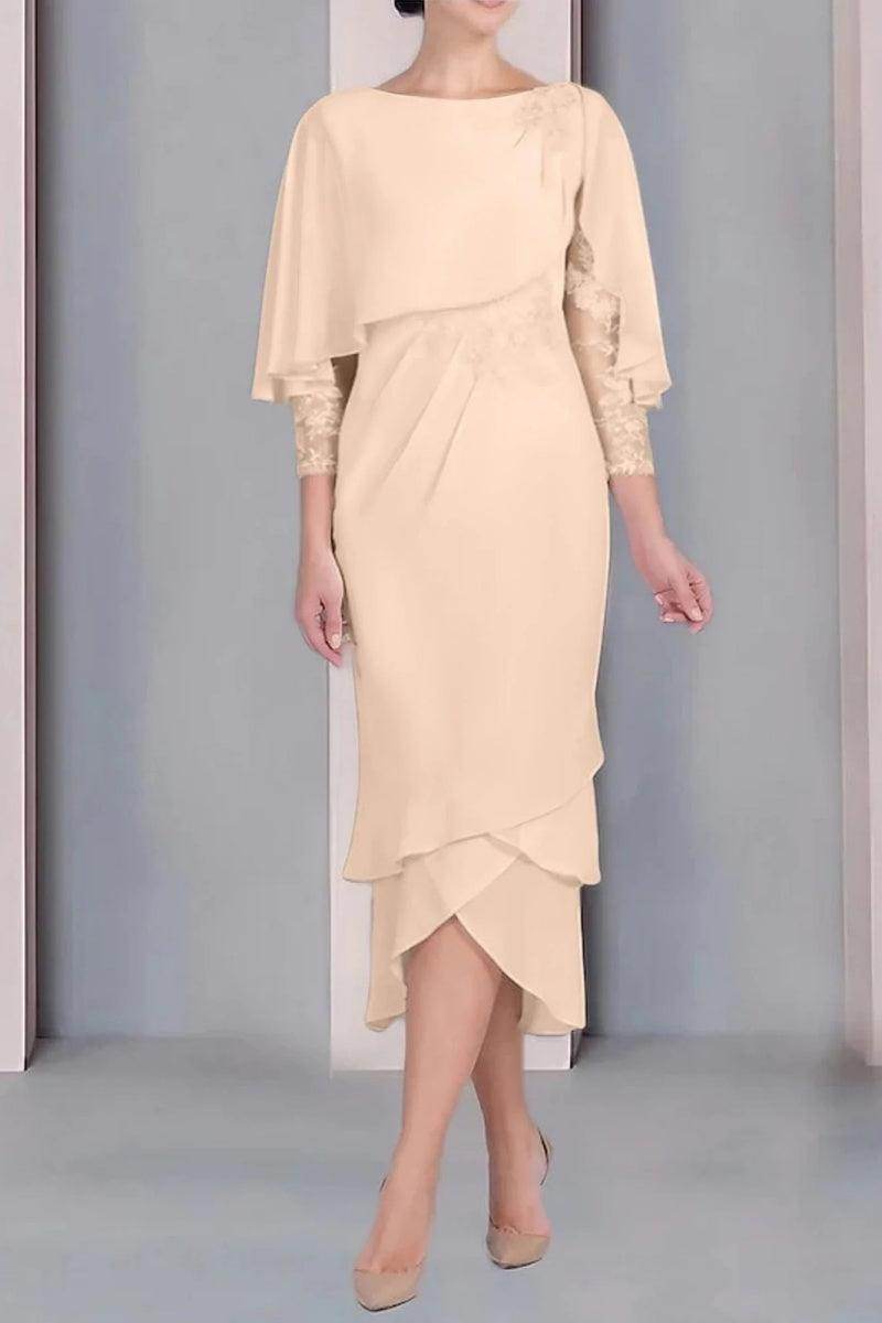 Sheath Column Scoop Short Sleeves Tea Length Mother Dresses CM0359 - COCOMELODY