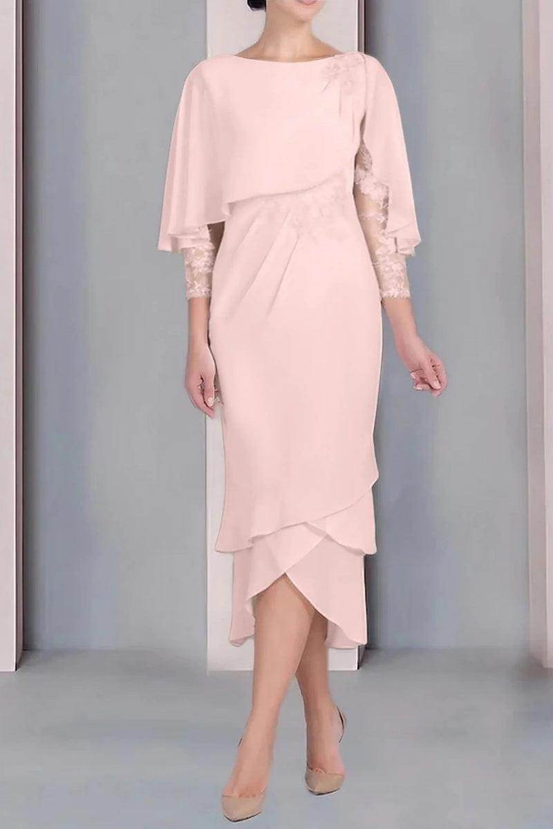 Sheath Column Scoop Short Sleeves Tea Length Mother Dresses CM0359 - COCOMELODY