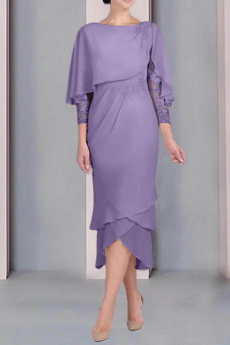 Sheath Column Scoop Short Sleeves Tea Length Mother Dresses CM0359 - COCOMELODY