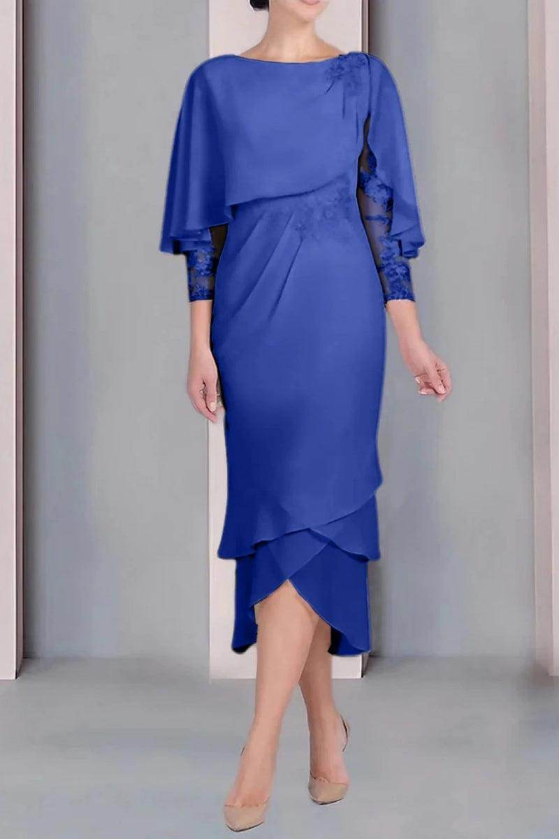 Sheath Column Scoop Short Sleeves Tea Length Mother Dresses CM0359 - COCOMELODY