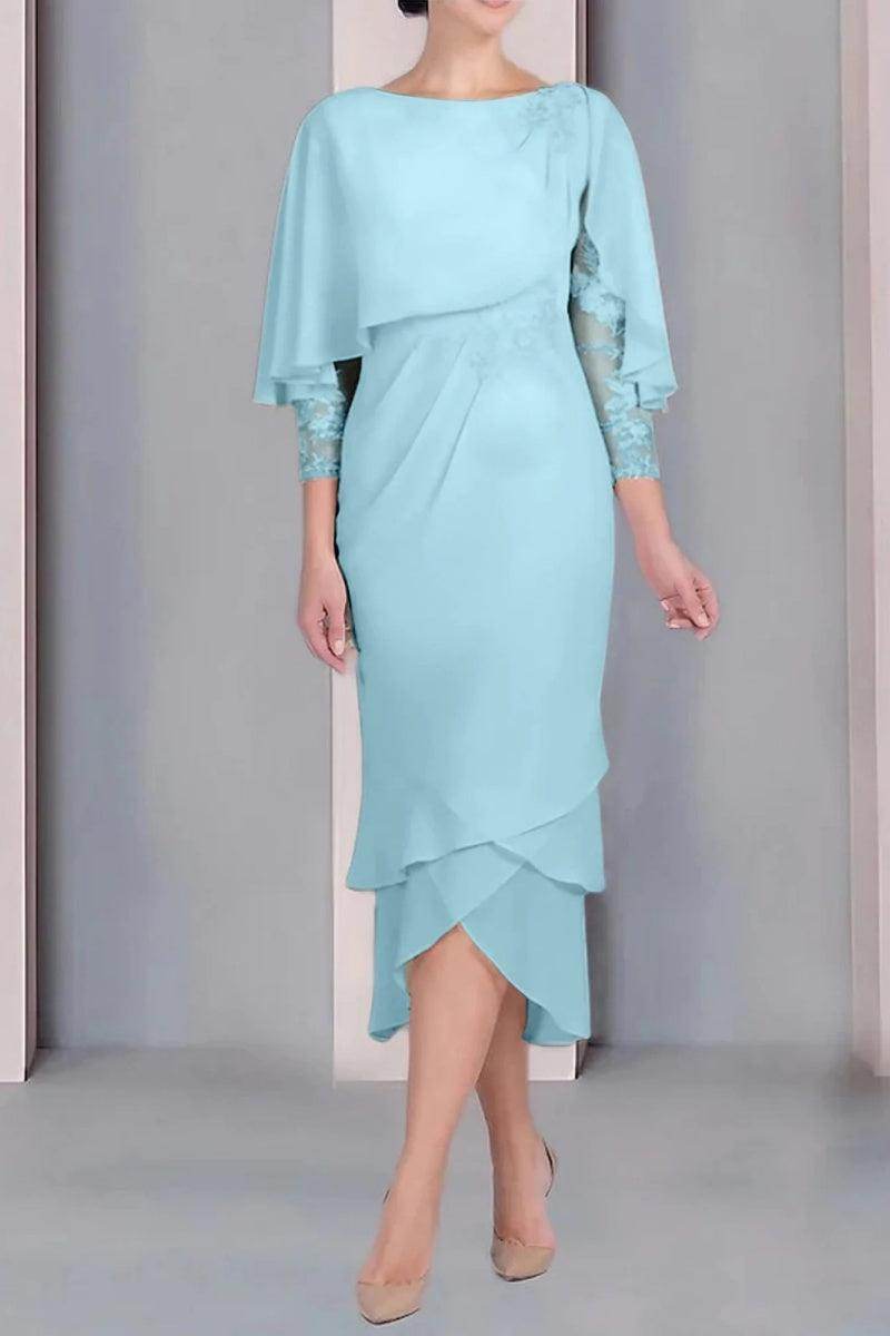 Sheath Column Scoop Short Sleeves Tea Length Mother Dresses CM0359 - COCOMELODY