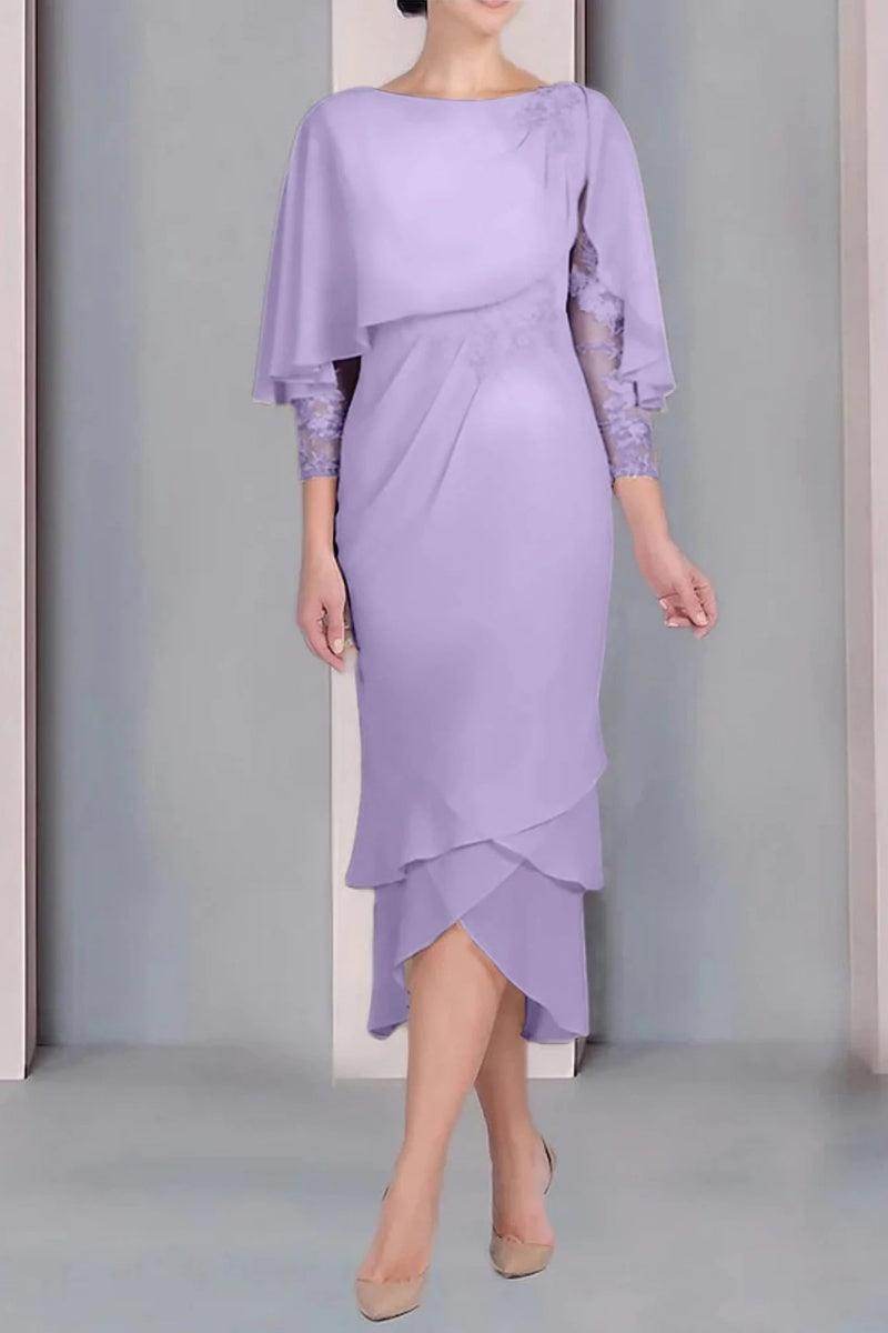 Sheath Column Scoop Short Sleeves Tea Length Mother Dresses CM0359 - COCOMELODY