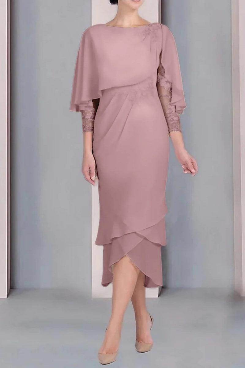 Sheath Column Scoop Short Sleeves Tea Length Mother Dresses CM0359 - COCOMELODY