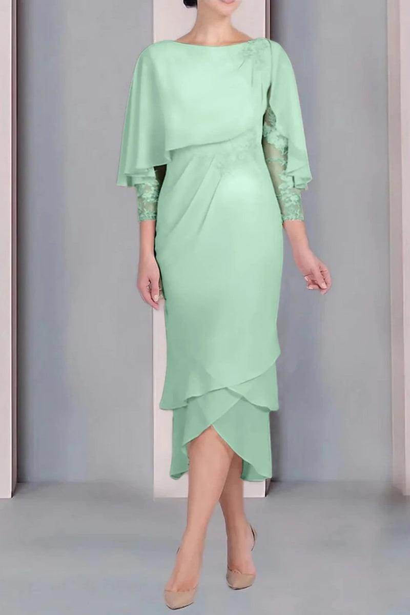 Sheath Column Scoop Short Sleeves Tea Length Mother Dresses CM0359 - COCOMELODY