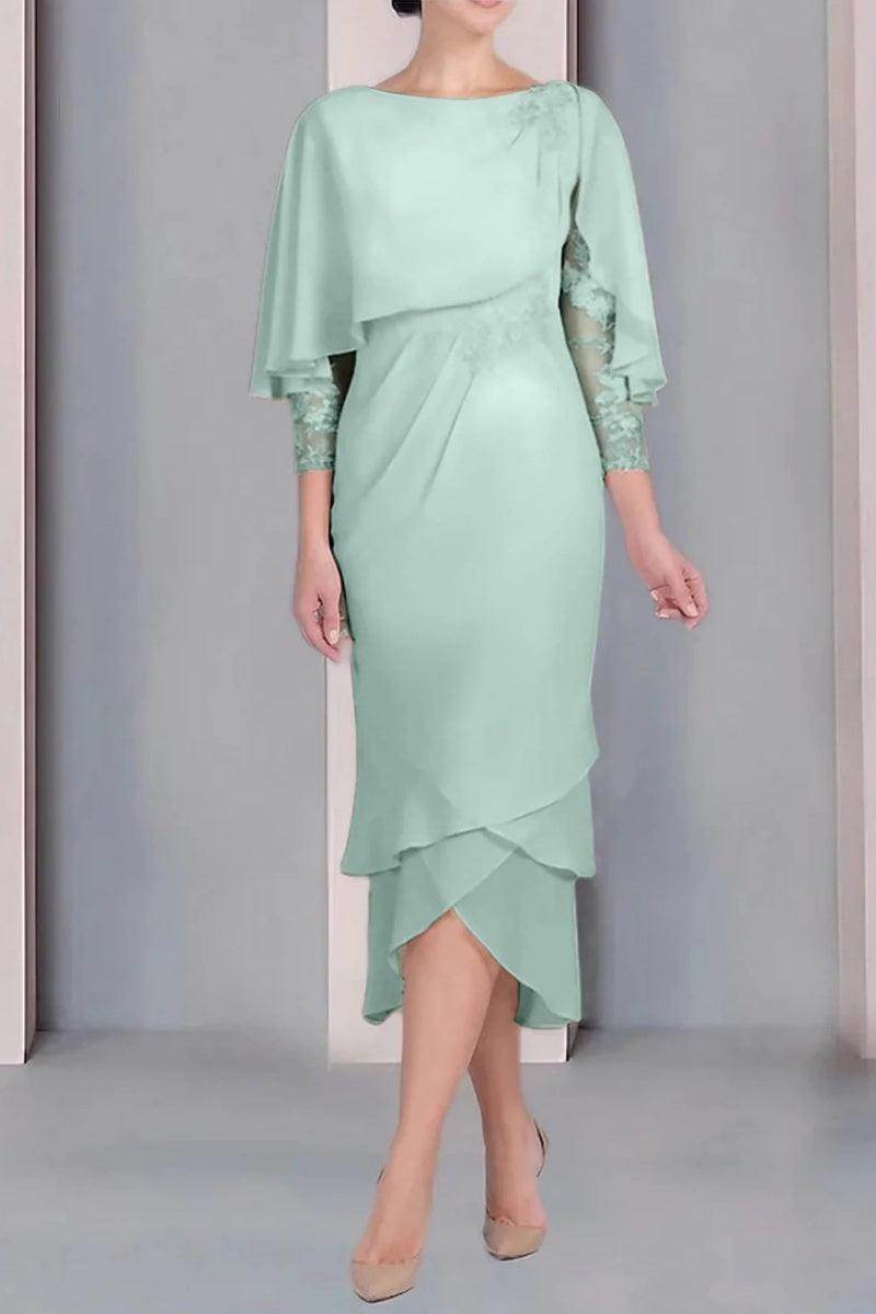 Sheath Column Scoop Short Sleeves Tea Length Mother Dresses CM0359 - COCOMELODY