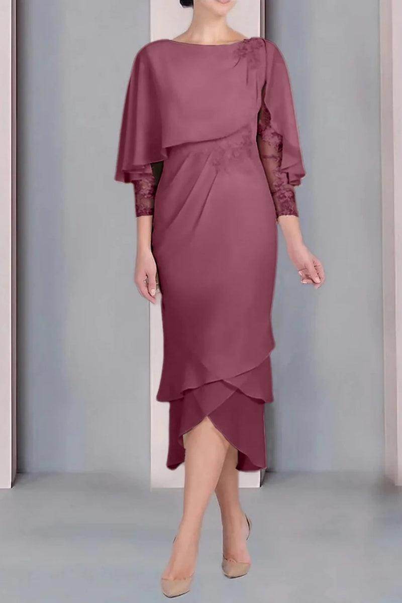 Sheath Column Scoop Short Sleeves Tea Length Mother Dresses CM0359 - COCOMELODY