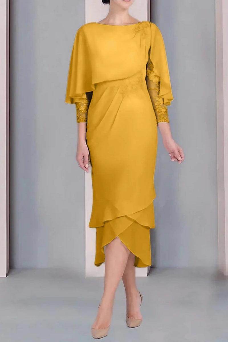 Sheath Column Scoop Short Sleeves Tea Length Mother Dresses CM0359 - COCOMELODY