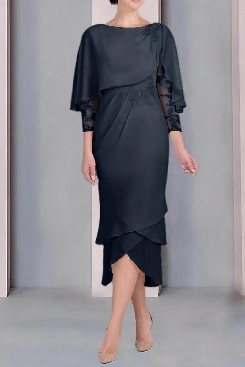 Sheath Column Scoop Short Sleeves Tea Length Mother Dresses CM0359 - COCOMELODY