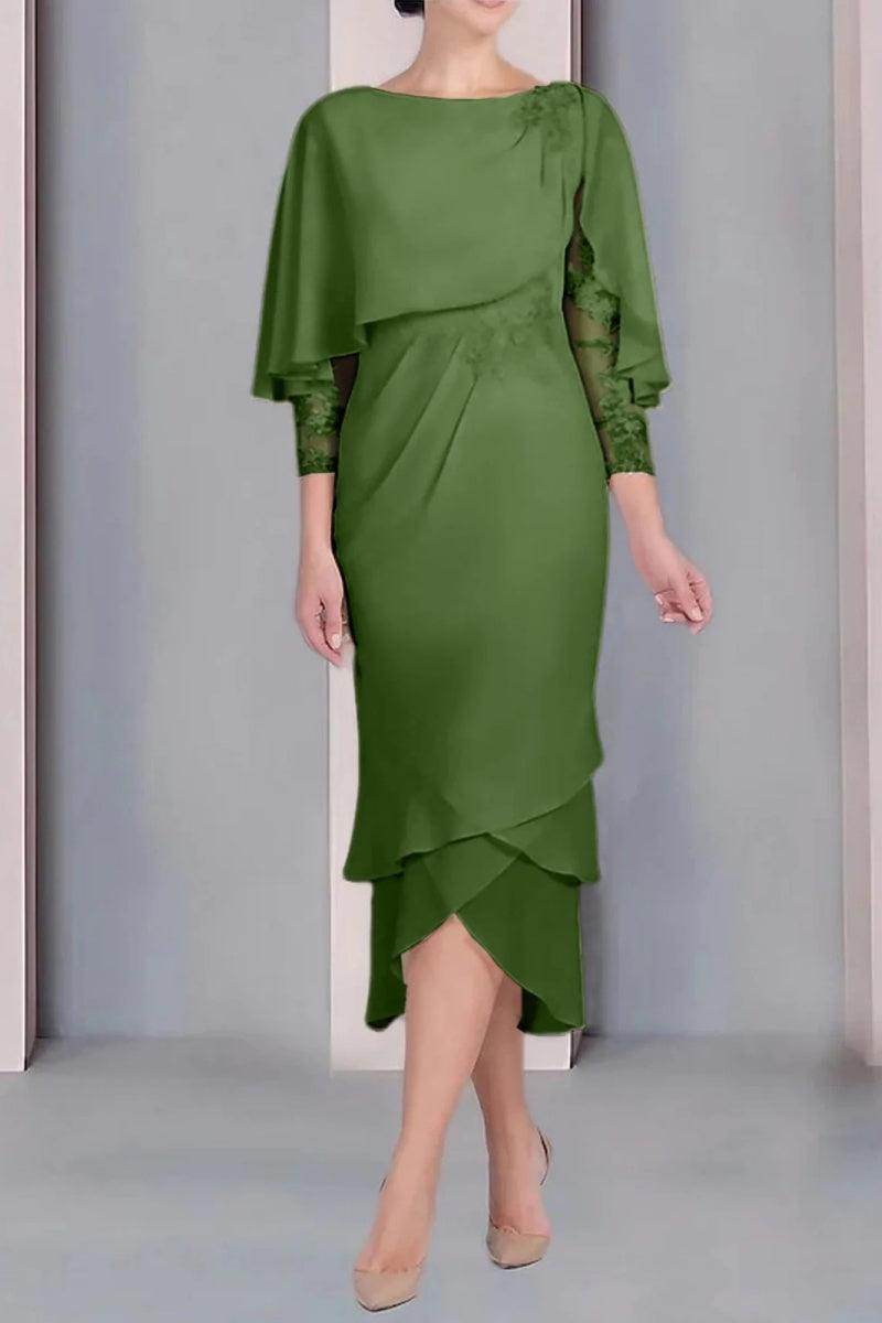 Sheath Column Scoop Short Sleeves Tea Length Mother Dresses CM0359 - COCOMELODY