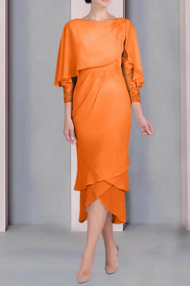 Sheath Column Scoop Short Sleeves Tea Length Mother Dresses CM0359 - COCOMELODY