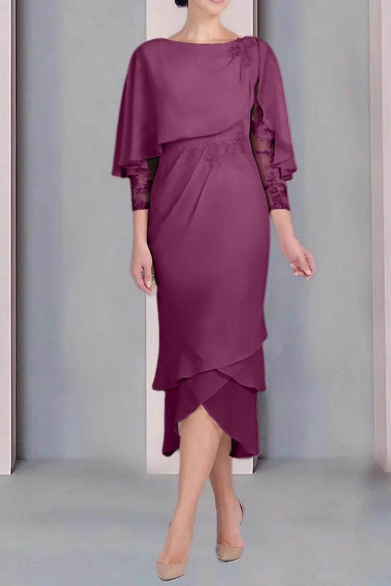 Sheath Column Scoop Short Sleeves Tea Length Mother Dresses CM0359 - COCOMELODY