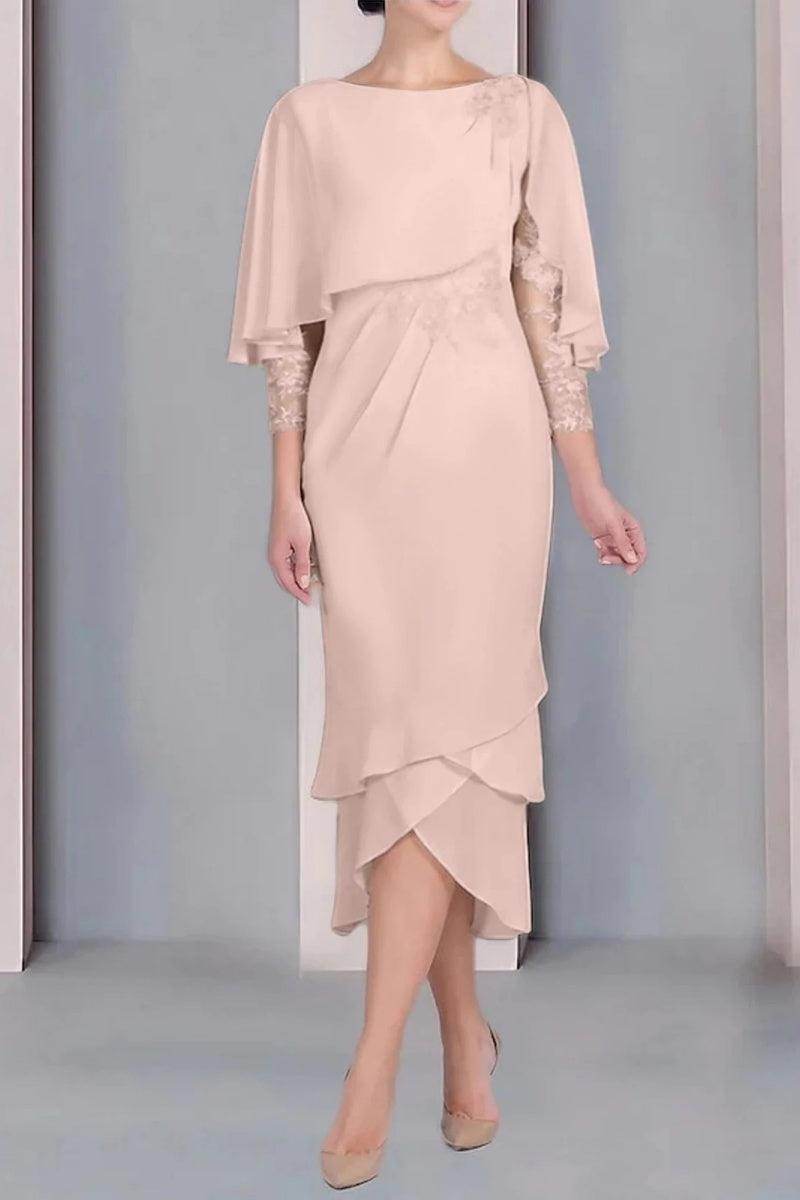 Sheath Column Scoop Short Sleeves Tea Length Mother Dresses CM0359 - COCOMELODY