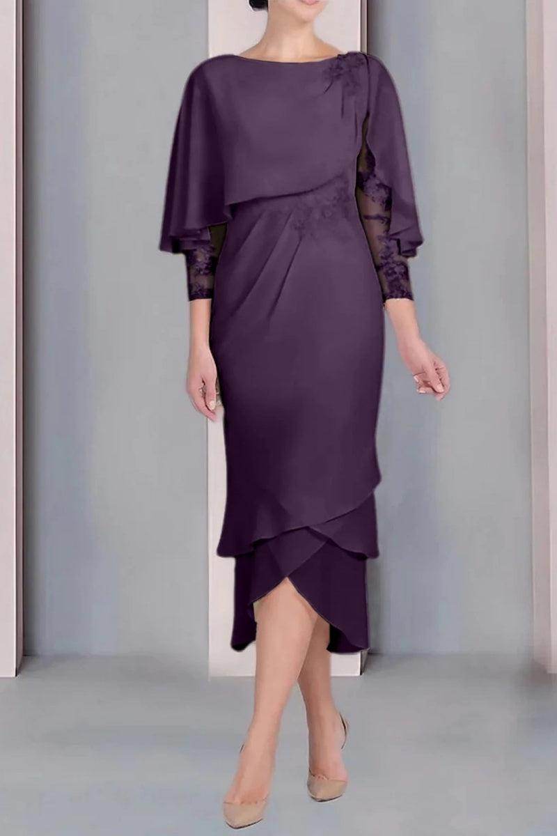 Sheath Column Scoop Short Sleeves Tea Length Mother Dresses CM0359 - COCOMELODY