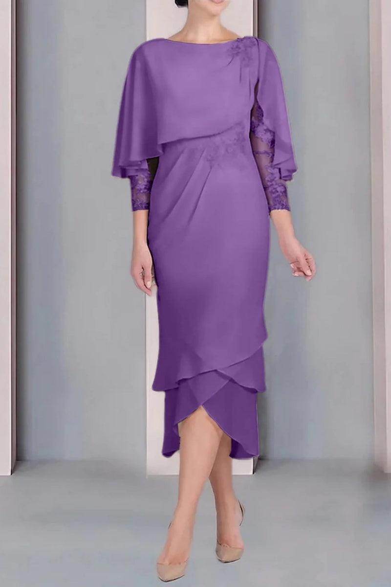 Sheath Column Scoop Short Sleeves Tea Length Mother Dresses CM0359 - COCOMELODY