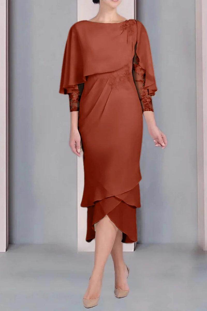 Sheath Column Scoop Short Sleeves Tea Length Mother Dresses CM0359 - COCOMELODY