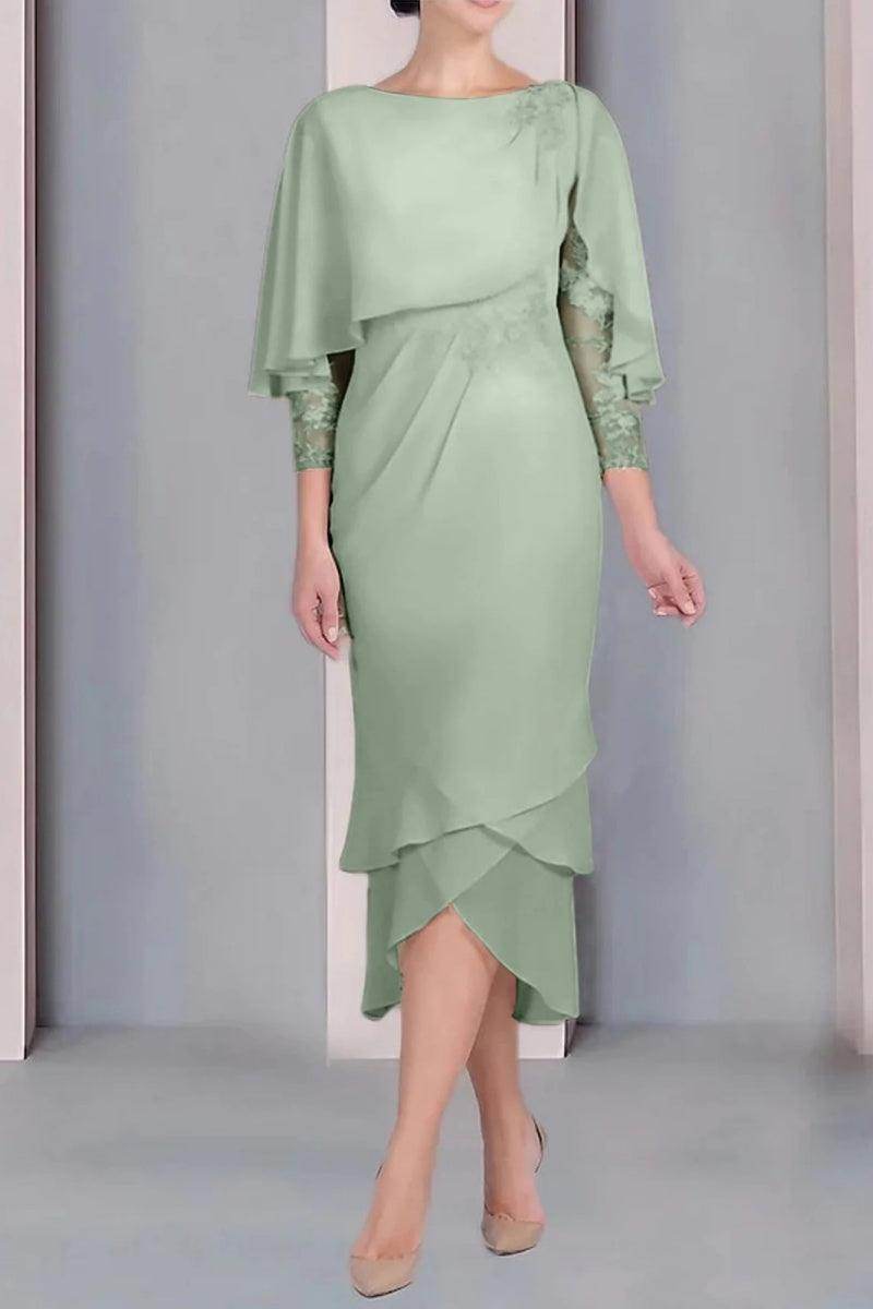 Sheath Column Scoop Short Sleeves Tea Length Mother Dresses CM0359 - COCOMELODY