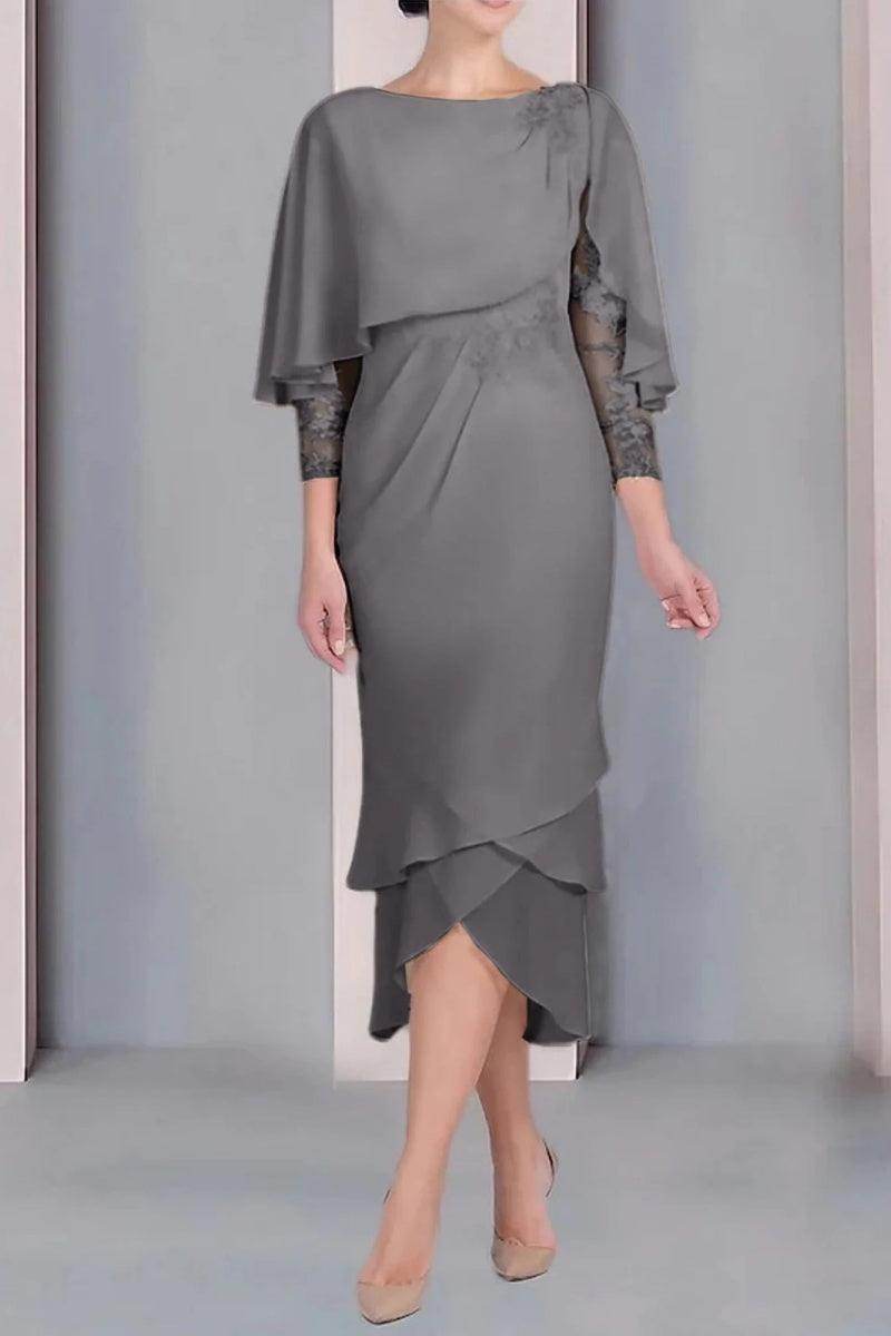 Sheath Column Scoop Short Sleeves Tea Length Mother Dresses CM0359 - COCOMELODY