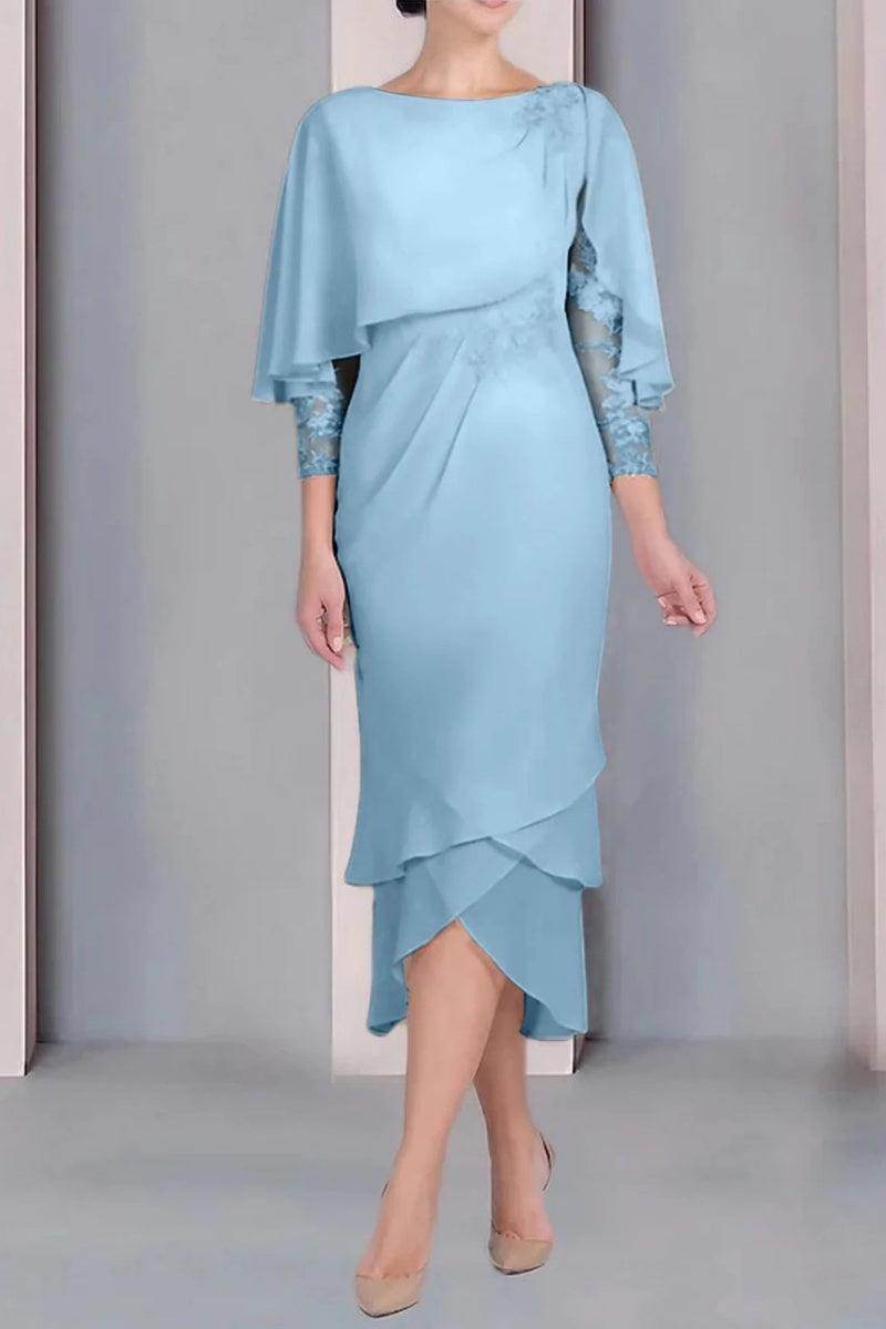 Sheath Column Scoop Short Sleeves Tea Length Mother Dresses CM0359 - COCOMELODY