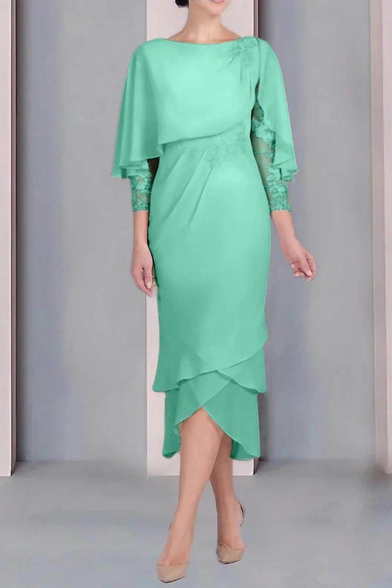 Sheath Column Scoop Short Sleeves Tea Length Mother Dresses CM0359 - COCOMELODY