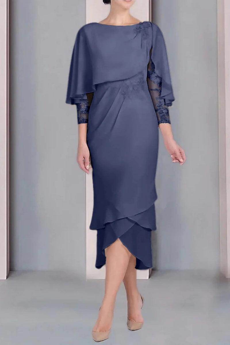 Sheath Column Scoop Short Sleeves Tea Length Mother Dresses CM0359 - COCOMELODY
