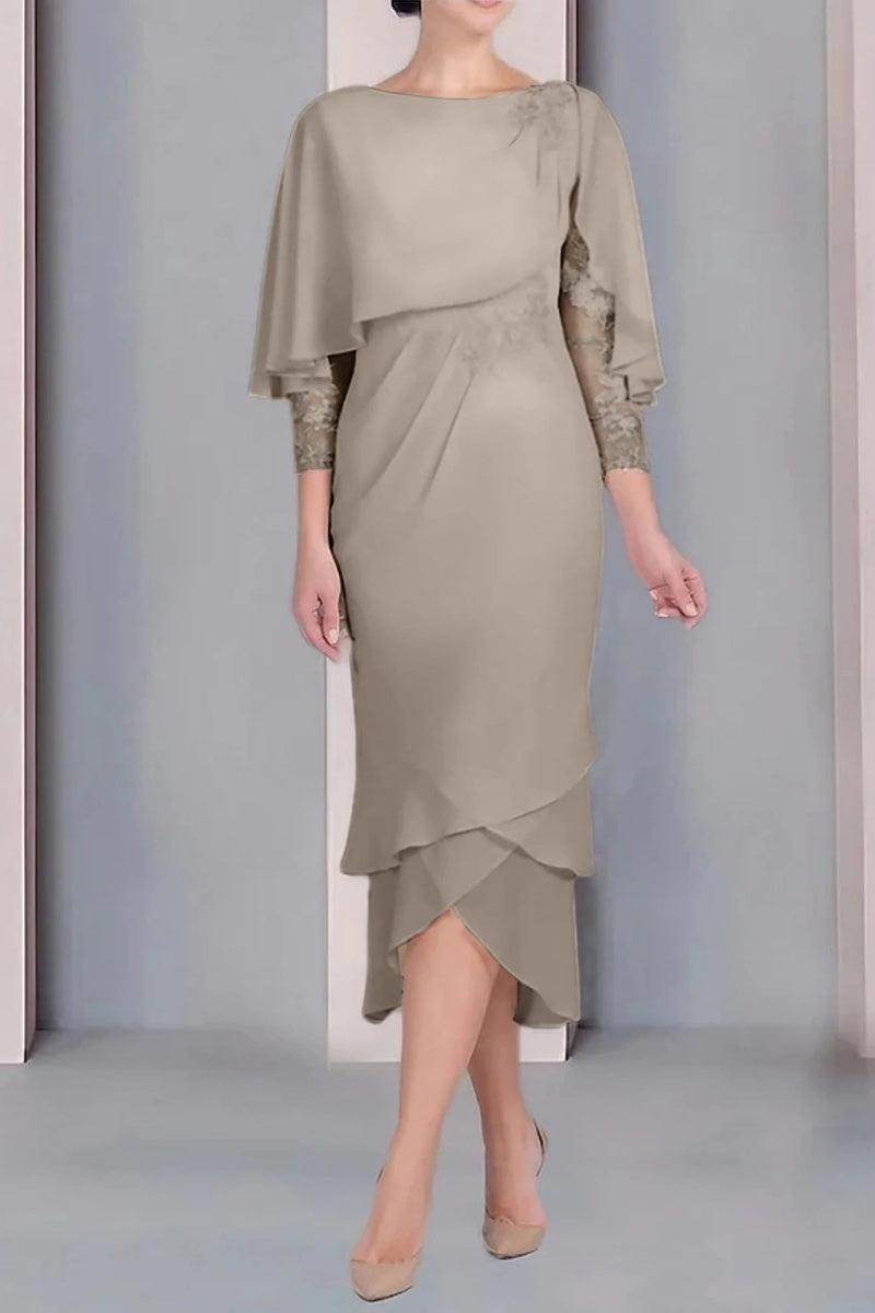 Sheath Column Scoop Short Sleeves Tea Length Mother Dresses CM0359 - COCOMELODY