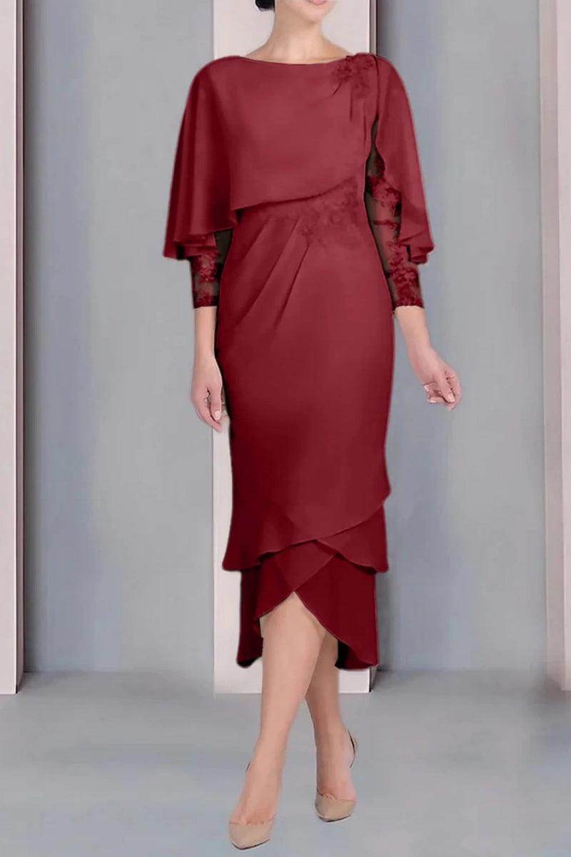 Sheath Column Scoop Short Sleeves Tea Length Mother Dresses CM0359 - COCOMELODY