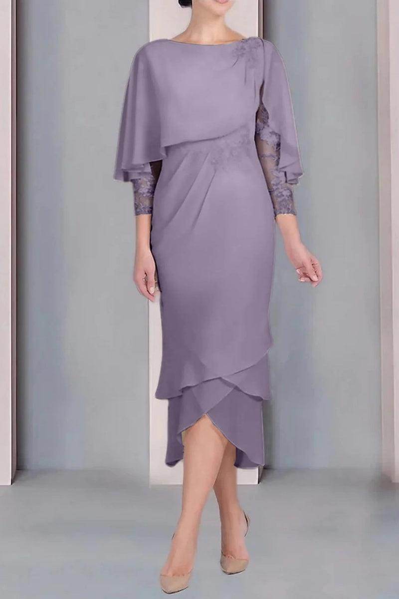 Sheath Column Scoop Short Sleeves Tea Length Mother Dresses CM0359 - COCOMELODY