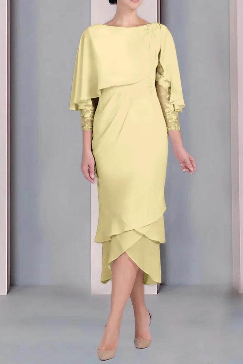 Sheath Column Scoop Short Sleeves Tea Length Mother Dresses CM0359 - COCOMELODY