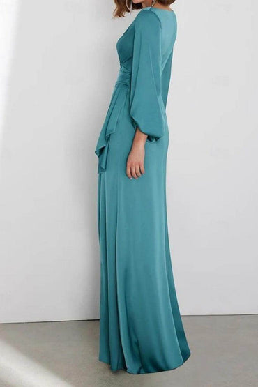 A Line Floor Length Long Sleeve V Neck Mother Dresses CM0362CR - COCOMELODY