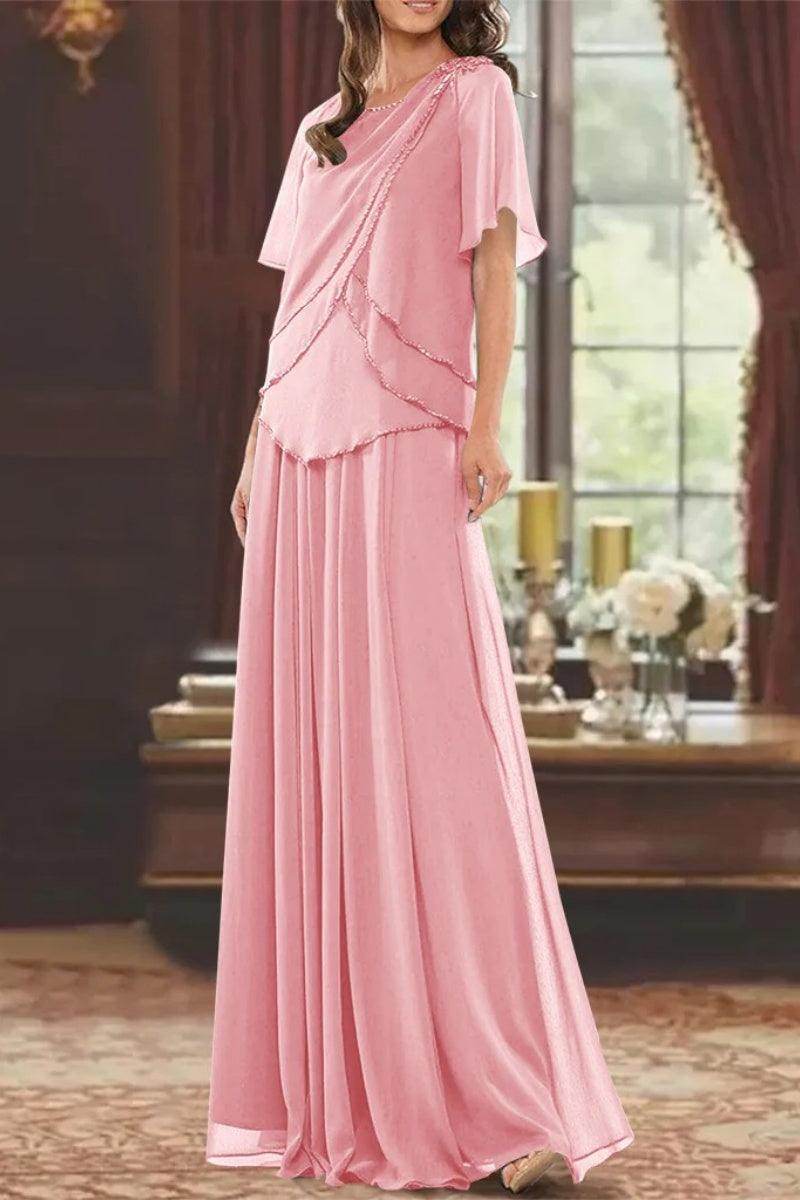 A Line Jewel Neck Short Sleeves Floor Length Mother Dress CM0363 - COCOMELODY