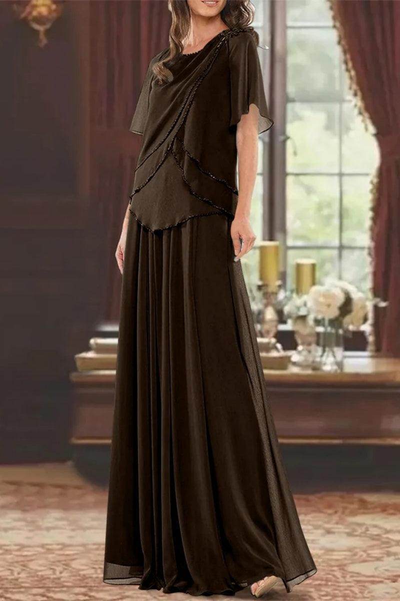 A Line Jewel Neck Short Sleeves Floor Length Mother Dress CM0363 - COCOMELODY