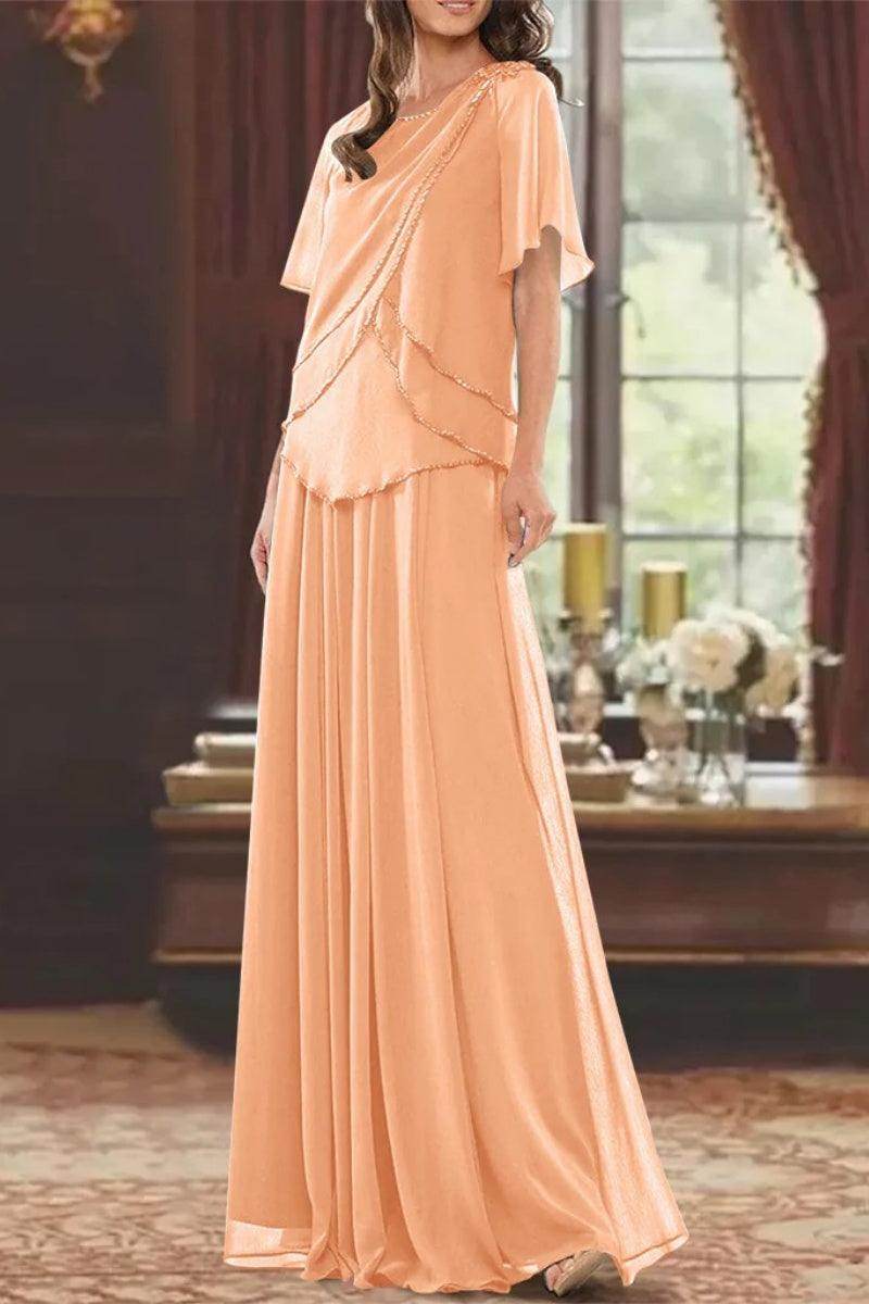 A Line Jewel Neck Short Sleeves Floor Length Mother Dress CM0363 - COCOMELODY