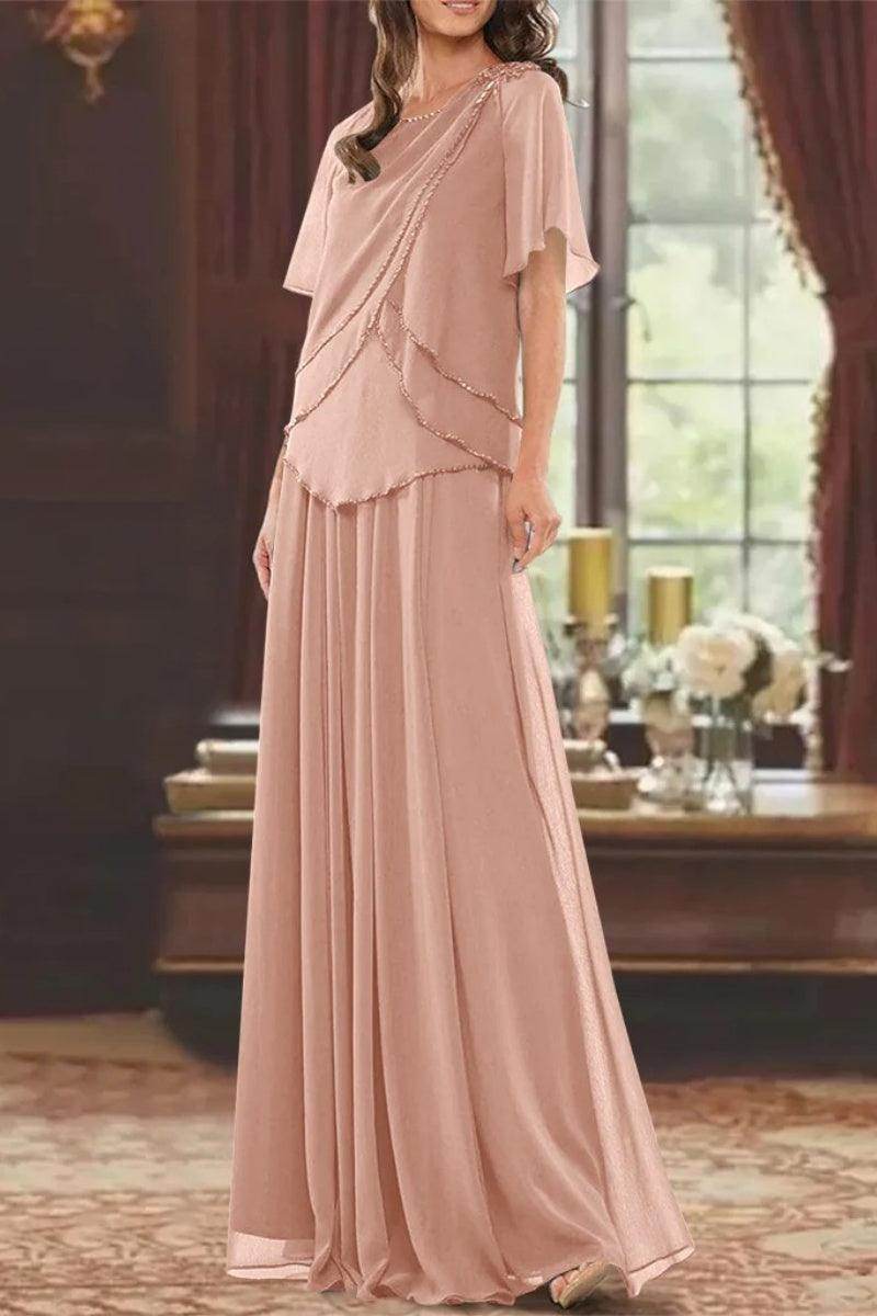 A Line Jewel Neck Short Sleeves Floor Length Mother Dress CM0363 - COCOMELODY