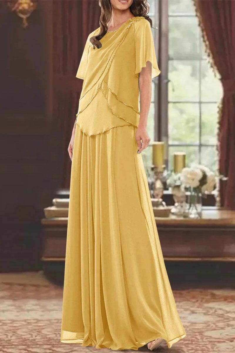 A Line Jewel Neck Short Sleeves Floor Length Mother Dress CM0363 - COCOMELODY