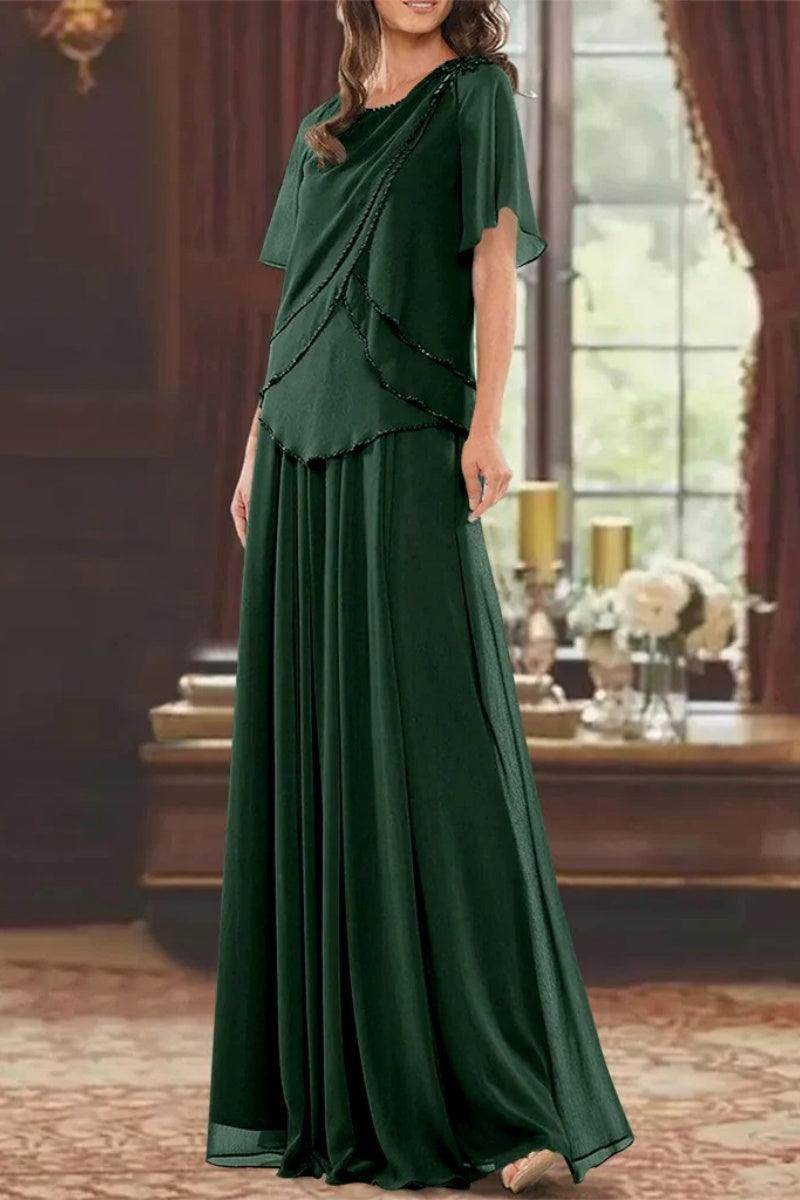 A Line Jewel Neck Short Sleeves Floor Length Mother Dress CM0363 - COCOMELODY