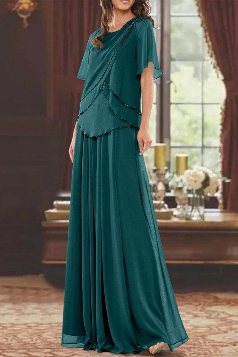 A Line Jewel Neck Short Sleeves Floor Length Mother Dress CM0363 - COCOMELODY